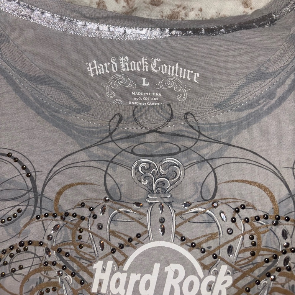 Hard Rock Cafe Coutoure Grey Graphic Tee Size Large Y2K